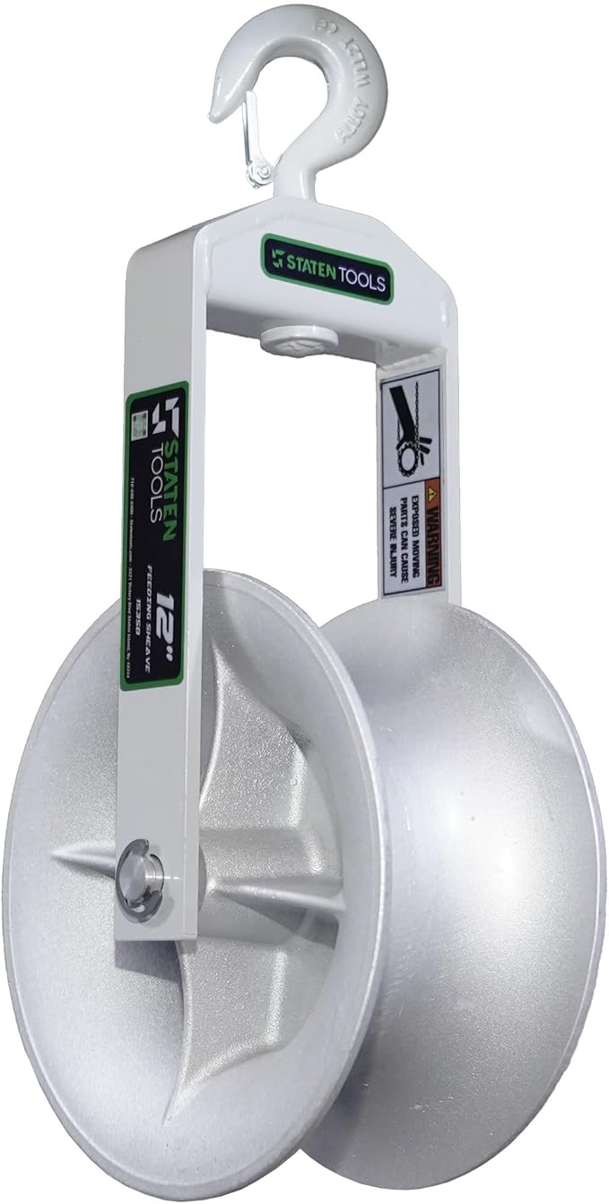 12" Diameter, Cable Puller Sheave, Hook, Wire, Rope | Capacity 6500lb for Greenlee Pullers 640,6801,6001 | Staten Tools