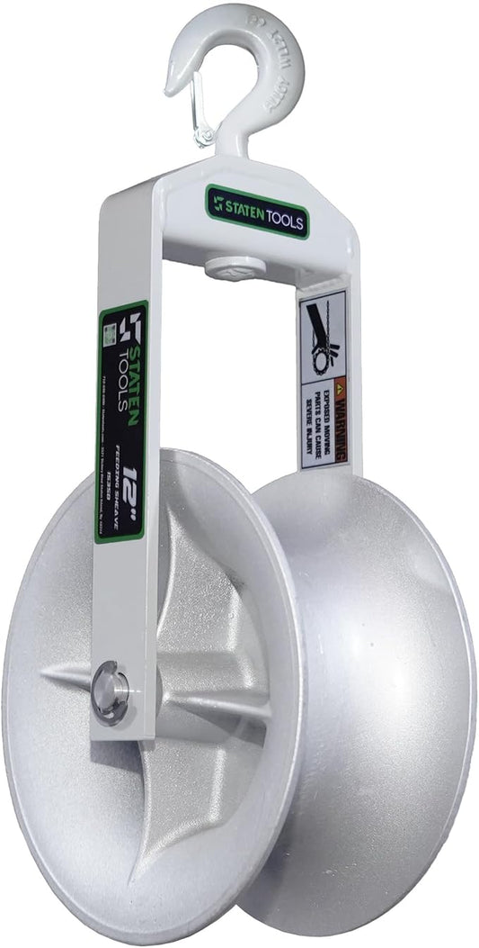 12" Diameter, Cable Puller Sheave, Hook, Wire, Rope | Capacity 6500lb for Greenlee Pullers 640,6801,6001 | Staten Tools