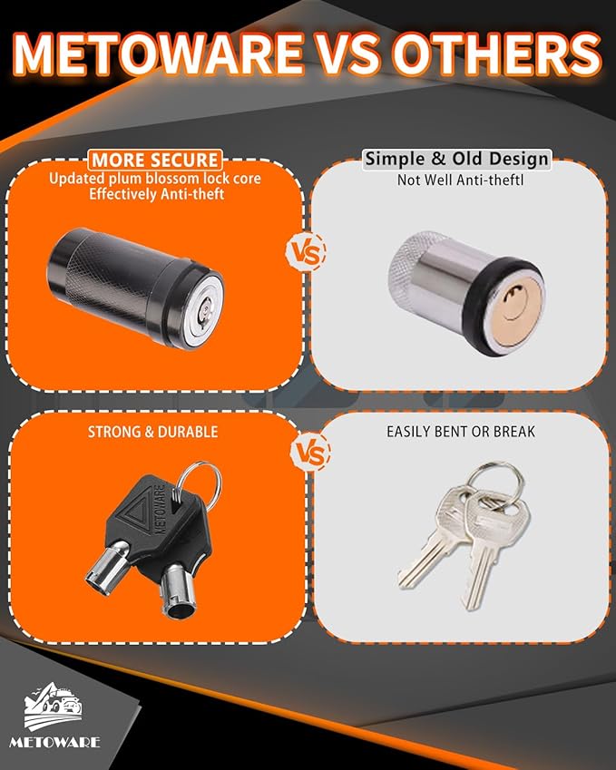 METOWARE Trailer Hitch Locks, 1/2" and 5/8" Diameter Dual Bent Pins for Class I-IV Hitches, Anti-Theft Hitch Lock for 1-1/4" 2" and 2-1/2" Receiver, Fits Towing Trailer Truck Car Boat RV (1 Pack)