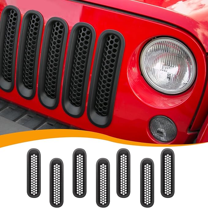 Hoolcar Front Grill Mesh Inserts Clip-in Honeycomb Grille Guard Cover Fit for Jeep Wrangler JK JKU 2007-2017, Exterior Accessories, Matte Black