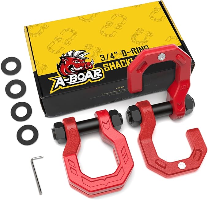 3/4" D-Ring Shackles, Heavy Duty Forged Steel Shackles with 7/8" Pin, Easy Open D-Ring Shackles Towing Winch Hooks for Recovery, Trucks, SUV, ATV, UTV, Off-Road Vehicles, Red Red