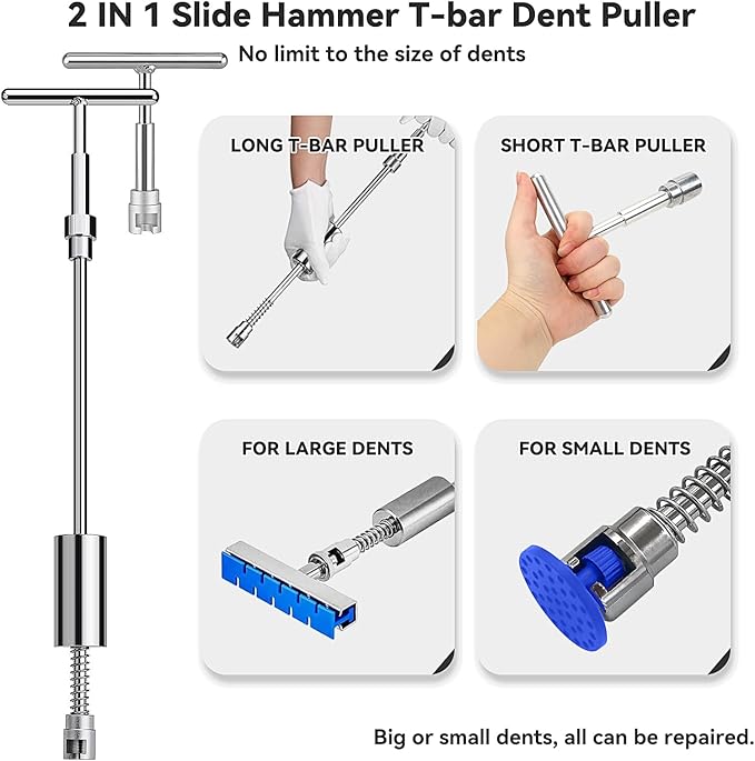 97pcs Dent Puller Kit, Paintless Dent Removal Kit for Dent Repair, Dent Repair Kit with Golden Lifter, Slide Hammer T-Bar, Bridge Puller, Car Dent Puller Tool for Auto Hail Damage Door Ding