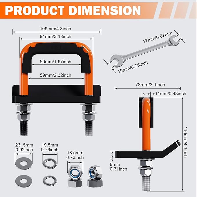 Hitch Tightener, Heavy Duty Anti-Rattle Hitch Stabilizer for 2" Hitch, Trailer Hitch Stabilizer with Rubber Isolator & Wrench for Hitch Mount, Cargo Carrier, Bike Rack (1 Pack, Orange & Black)
