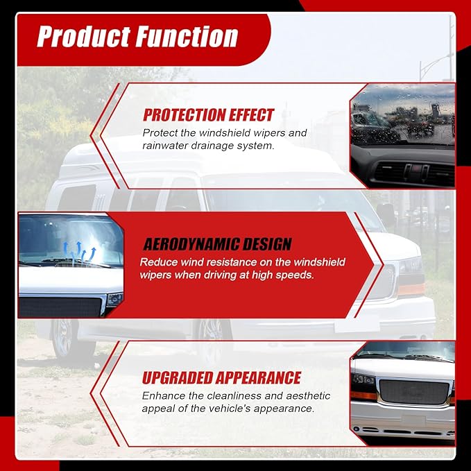 SecosAutoparts 2Pcs Windshield Wiper Cowl Panel Grille LH+RH, Compatible with Chevrolet Express Fit for GMC Savana 1500 2500 3500 Van 1996-2017# 25826329 25826330