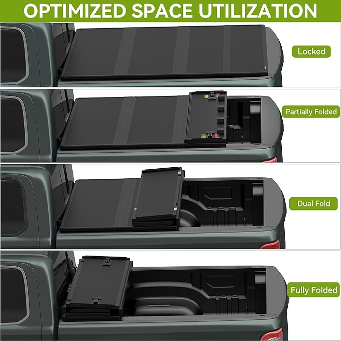 AUTOSAVER88 FRP Truck Bed Tonneau Cover Hard Tri-fold Fits for Ford F-150 F150 2015-2025 5.5ft Bed (Excl. Raptor Series)