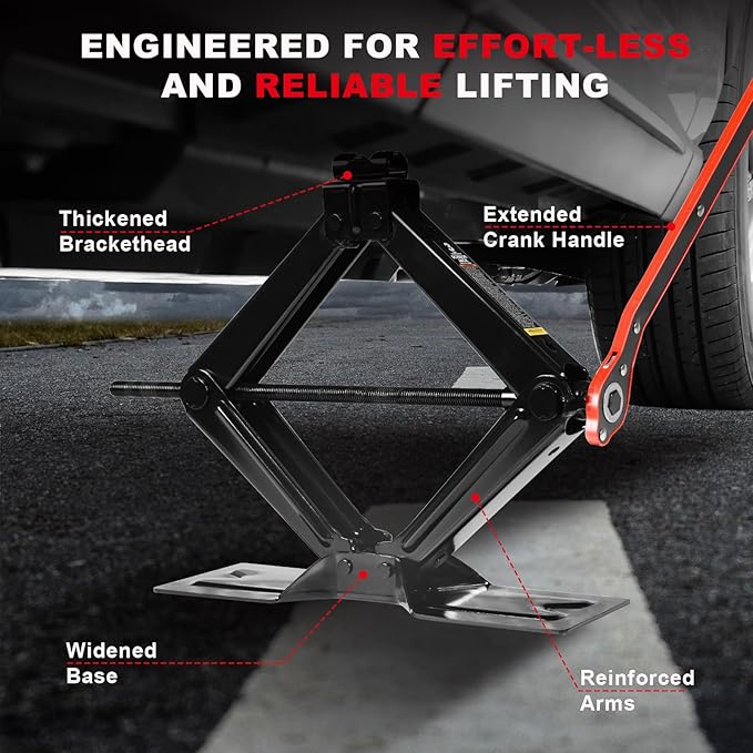 Big RED Car Jack 3Ton/6610 lbs Universal Scissor Jack with Rubber Pad, Portable Tire Changing Kit with Lug Wrench, Emergency Kit for Sedan SUV MPV