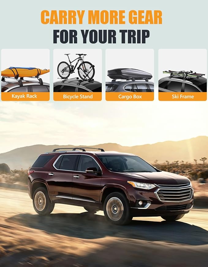 KINGGERI 260lbs Lockable Roof Rack Cross Bar Compatible with Chevrolet Chevy Traverse 2018-2021. Heavy Duty All Aluminum Crossbars Rooftop Cargo Basket Luggage Kayak Canoe Snowboard Bike