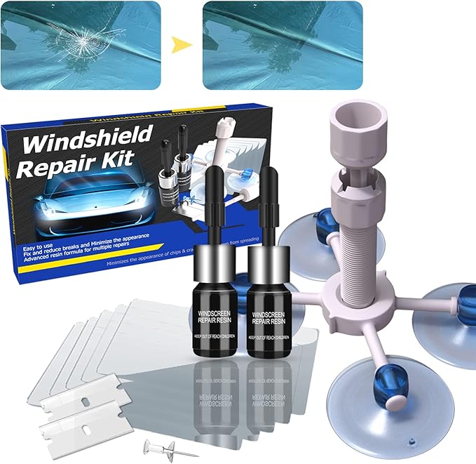 Brennenstuhl Windshield Repair Kit, Windshield Crack Repair Kit, 2 Bottles Car Windshield Chip Repair Kit Quick Fix for Rock Chip Repair Kit Windshield Chips, Cracks, Star-Shaped Crack (Blue)