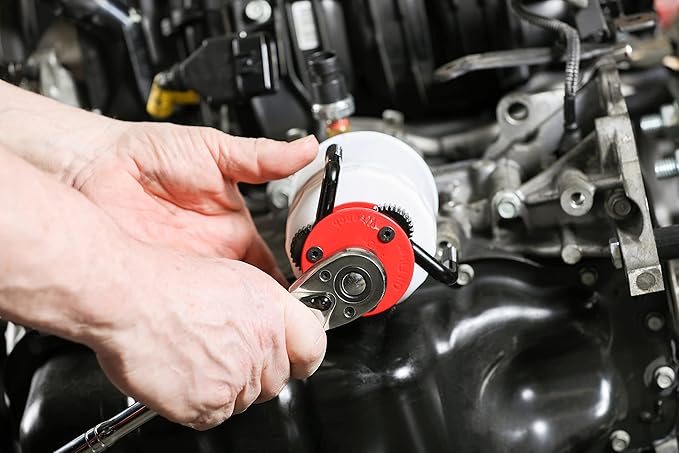 ARES 56059 – Large Size Adjustable Magnetic 3-Jaw Oil Filter Wrench – Fits Spin-On Oil Filters from 2-3/4-Inch to 5-1/4-Inch Diameters – Includes 3/8 Inch to 1/2 Inch Drive Adapter – Magnetic Base