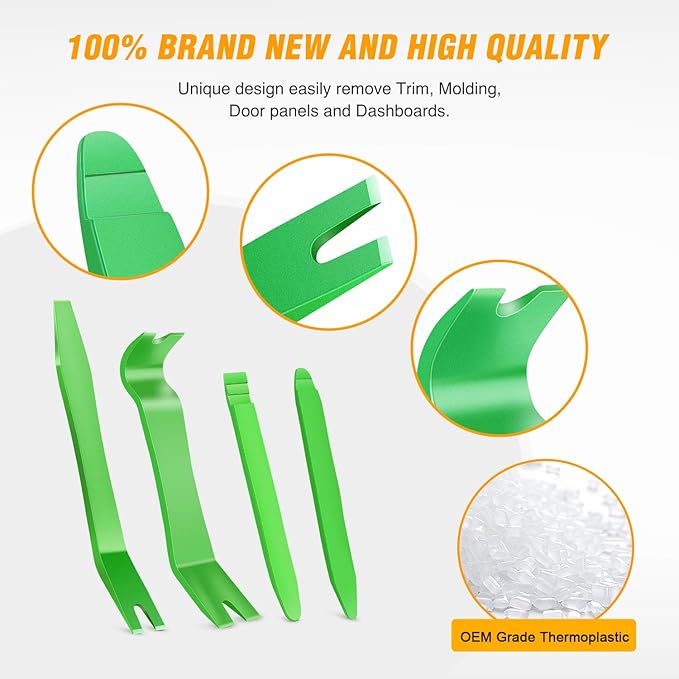 GOOACC 11 PCS Trim Removal Tool Kit, Metal Pry Tool Auto Fastener Remover Pry Bar Set Car Door Panel Removal Tool Dashboard Repair Kit Green