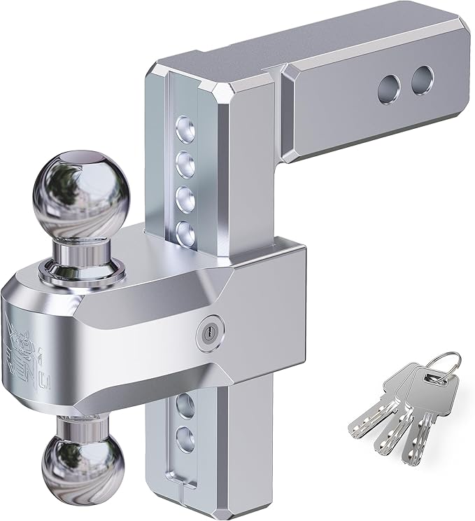 RENO Adjustable Trailer Hitch, Fits 2.5 inch Receiver Hitch 8" Rise/Drop Tow Hitch, Heavy Duty 2" & 2-5/16" Ball Hitches with 18,500 LBS GTW (1 Pack, Aluminum)