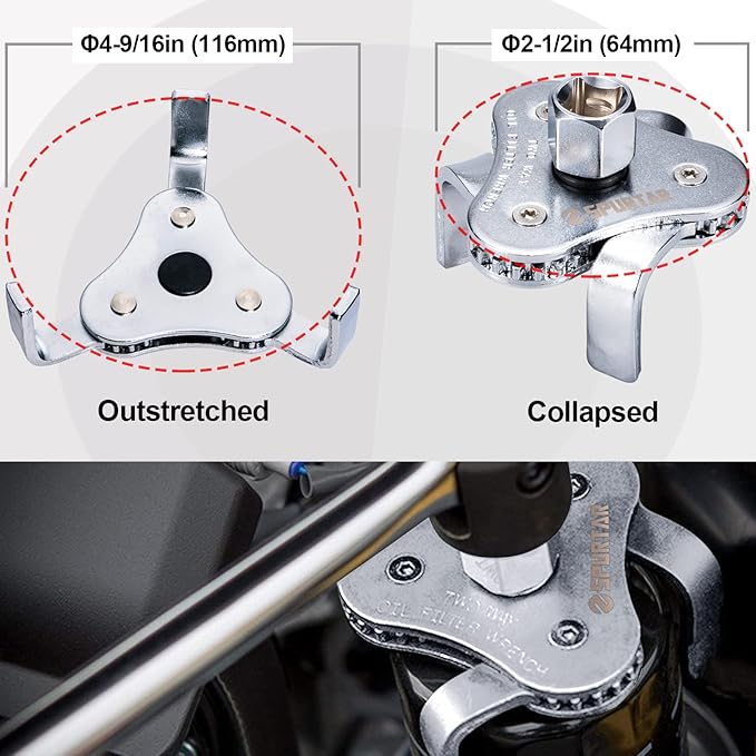 Spurtar Swivel Oil Filter Wrench Set of 7, Adjustable Wrench 2-3/4" to 5-1/4" (70-133mm), 9" & 12" Universal Oil Filter Pliers, 3-Jaw Oil Filter Removal Tool for 4S Shop Auto Repair Mechanic DIY