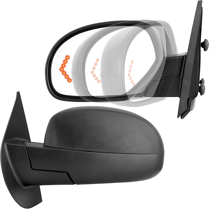 DWVO Towing Mirrors Compatible with 2007-2013 Chevy Silverado GMC Sierra 1500, 2007-2014 Suburban Yukon XL 1500 Tow Mirror, Power Heated Adjustable with LED Arrow Turn Signal Side Mirrors Pair