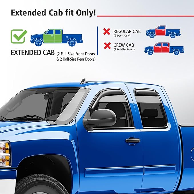 Goodyear Shatterproof in-Channel Window Deflectors for Trucks Chevy Silverado/GMC 1500 Sierra 2007-2013 Extended Cab, Rain Guards, Window Visors, Vent Deflector, Truck Accessories, 4 pcs- GY003418LP
