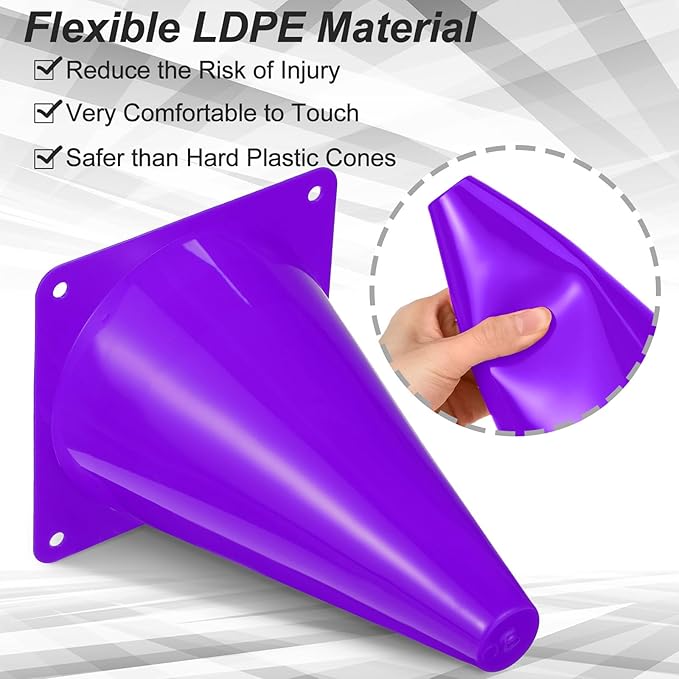 Leelosp 48 Pack 7" or 9" Plastic Traffic Cones Agility Field Marker Soccer/Safety/Sports/Training Cones for Skating Basketball Football Practice Drills Themed Party Decorations