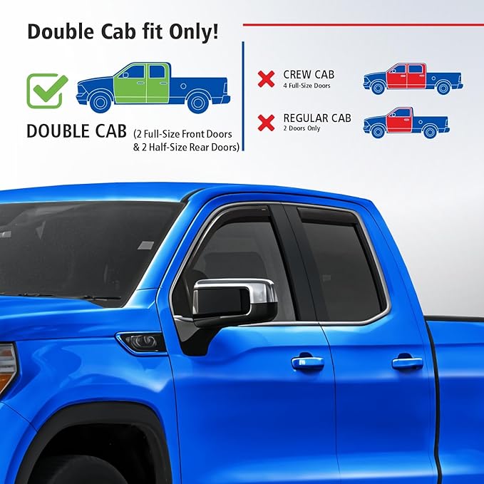 Goodyear Shatterproof in-Channel Window Deflectors for Trucks GMC Sierra 1500 2019-2026 Double Cab, Rain Guards, Window Visors, Vent Deflector Truck Accessories,4pcs- GY003416LPv