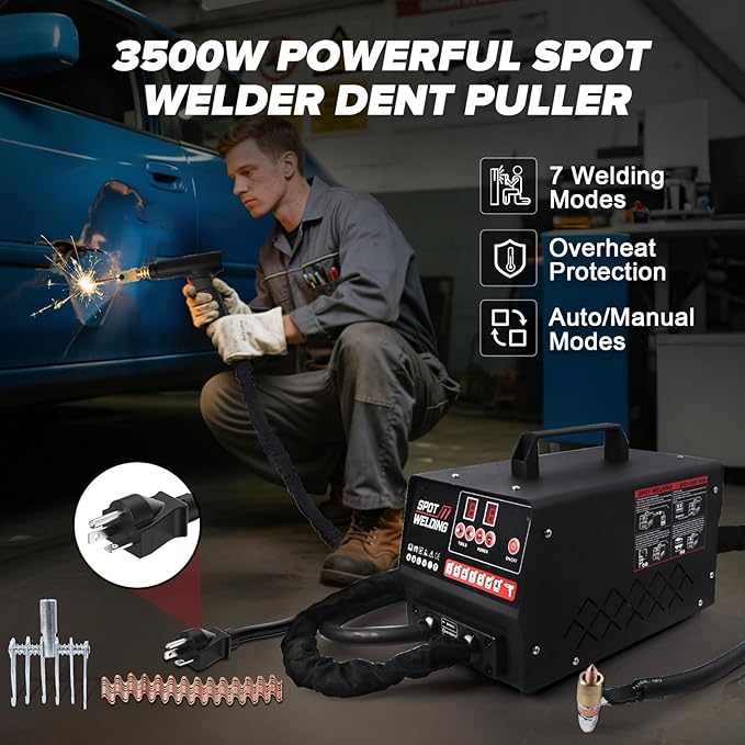 PLAYOCCAR Stud Welder Dent Repair Kit for Car,110V 3500W Spot Welder Dent Puller Machine with 7 Welding Modes.Switch Between Auto & Manual Modes