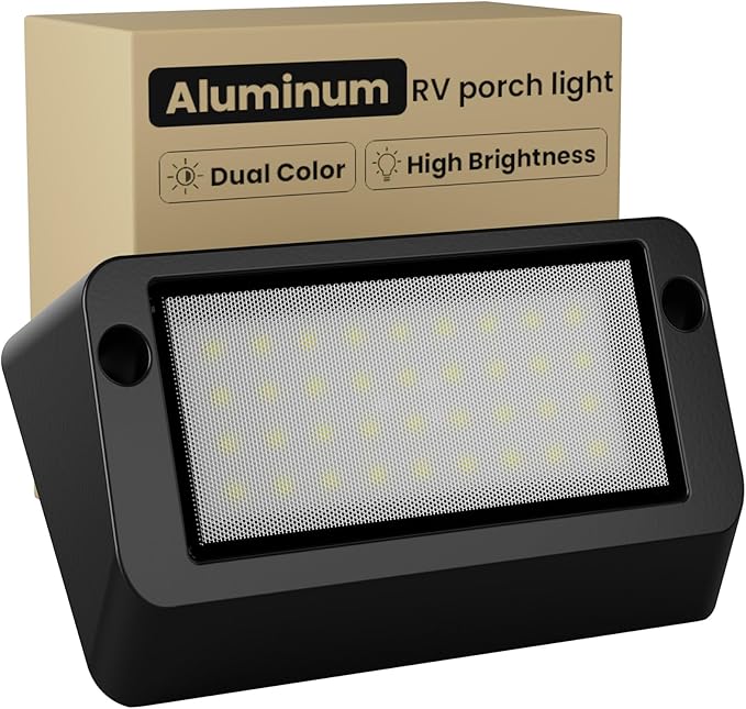 Aluminum Dual-Color RV LED Porch Light - 1400lm High Brightness, 12V-30V, IP67 Waterproof, Ideal for Campers & Travel Trailers, Motorhome Outdoor Use- Black-1 Pack