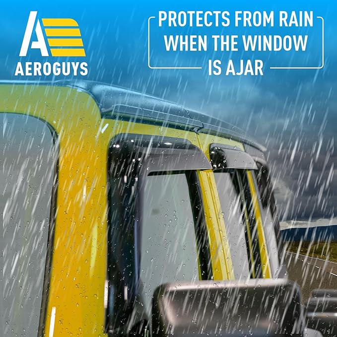 Extra Durable Window Deflectors Tape-On Window Visors Rain Guards Fit for Jeep Wrangler JK 2007-2018, Sun Visors, Wind Vent for Shades, Exterior Car Accessories - 4pcs. AG0083