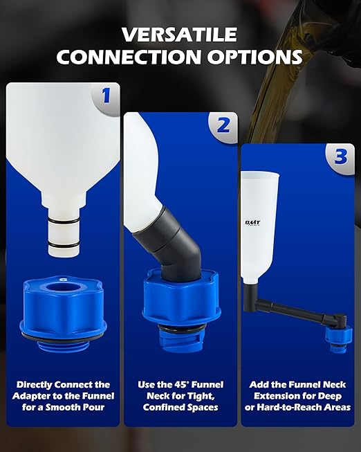 Orion Motor Tech 23pc Oil Funnel Set, 2.2 qt Funnel for Engine Oil Change with 15 Adapters Funnel Necks & Angled Extension Air Filter Regulator, Oil Filler Funnel Kit Compatible with Toyota Ford More