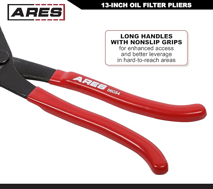 ARES 56054-13-Inch Oil Filter Pliers – 2-1/4-Inch to 4-3/4-Inch Jaw Opening - Adjustable Oil Filter Wrench Features Long Handles with Nonslip Grips and Multiposition Swivel Jaw Design