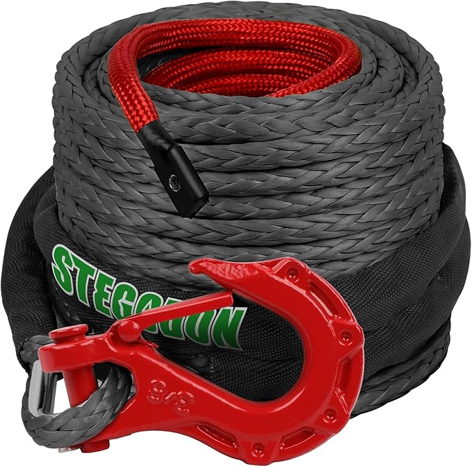 Synthetic Winch Rope, 3/8'' x 85ft 25,000LBS Synthetic Winch Line 3/8 Winch Cable Replacement Synthetic Rope with Forged Winch Hook for 4WD Off Road Vehicle SUV Truck(Black)