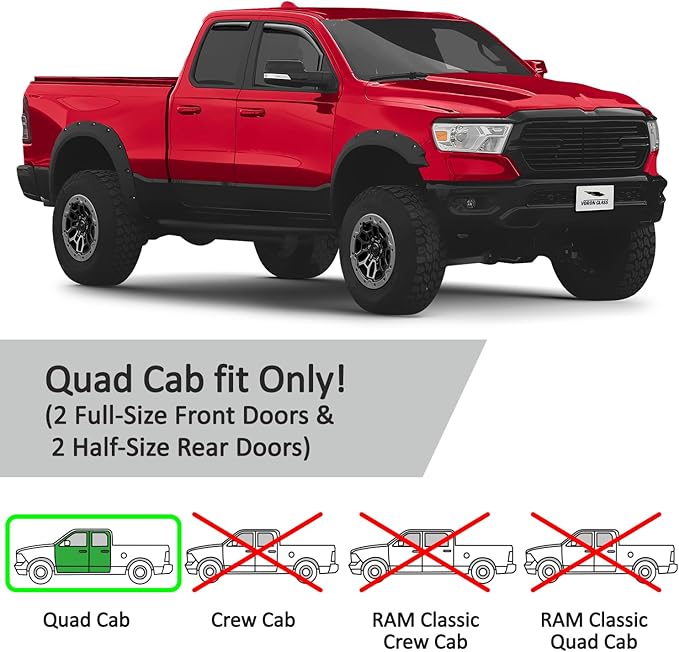 Voron Glass in-Channel Extra Durable Rain Guards for Trucks Dodge RAM 1500 2019-2026 Quad Cab, Window Deflectors, Vent Window Visors, 4 Pieces - 230088