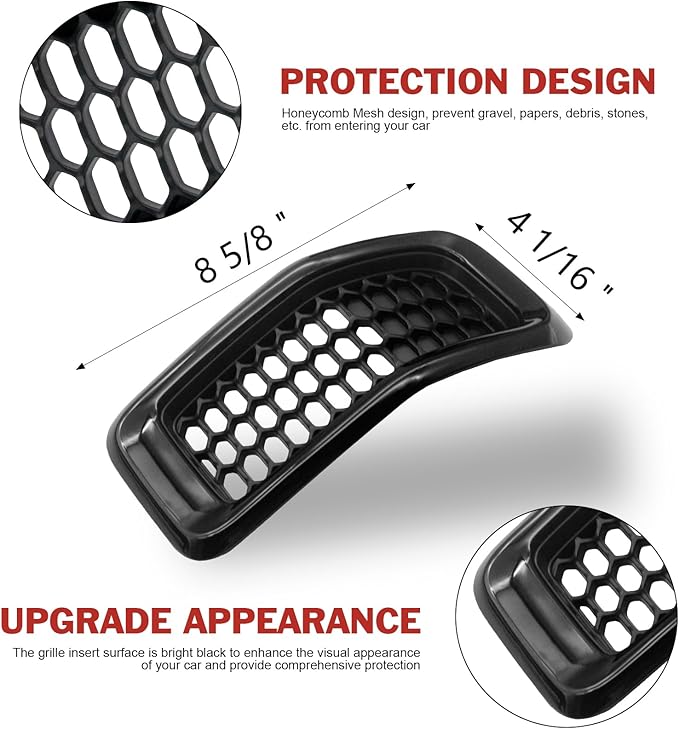 JINCHEN 7pcs Grill Mesh Inserts Fit for Jeep Cherokee 2014-2018, Honeycomb Mesh Front Grill Inserts Grille Cover Frame Trims (Bright Black)