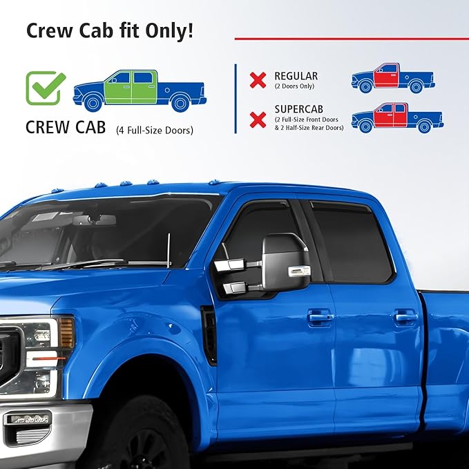 Goodyear Shatterproof in-Channel Window Deflectors for Ford F250 to F550 Super Duty 2017-2022 Crew Cab, Rain Guards, Window Visors for Cars, Vent Deflector, Car Accessories, 4 pcs - GY007733