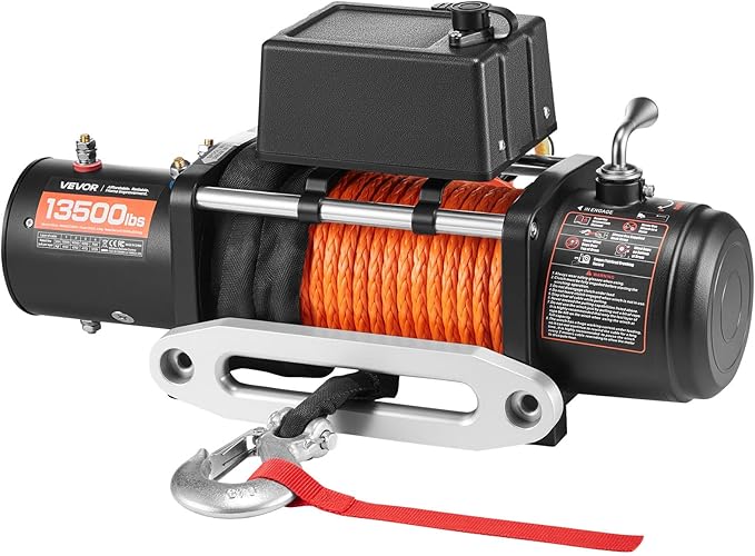 VEVOR 13,500 lb Electric, Truck Winch 12V DC 3/8 in x 80 ft Synthetic Rope Aluminum Fairlead Wireless & Wired Remote Control, 13500 lbs, IP55 Waterproof Towing for Off Road Jeep SUV Boat