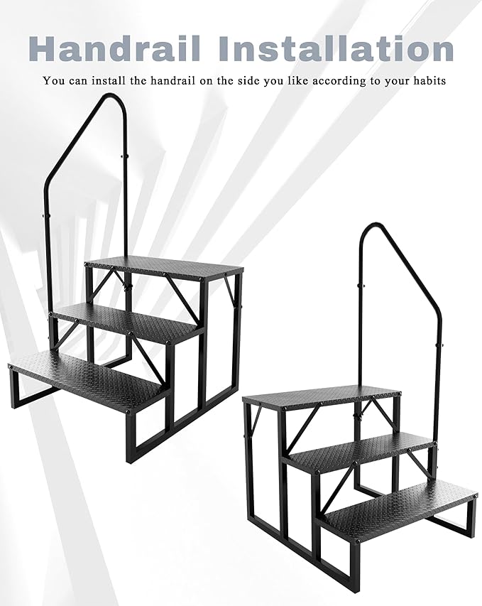 RV Steps with 2 Handrails｜3 Step RV Stairs with Handrail｜Update 3.0 Outdoor RV Ladders with Anti-Slip Pedals｜Mobile Home Stairs for Travel Trailers｜Heavy Duty Hot Tub Steps for Porch, Spa