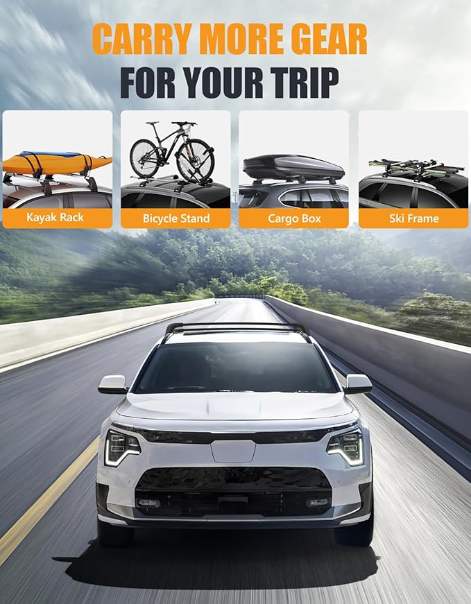 KINGGERI Roof Rack Cross Bars Compatible with Kia NIRO 2023 2024 2025 with Flush Side Rails, 220lbs Lockable Heavy Duty Aluminum Roof Rails Crossbars Rooftop Cargo Carrier Luggage Black