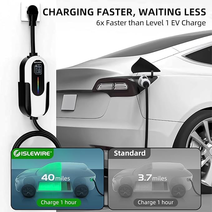 Level 2 EV Charger 40A 240V, 9.6kW Fast Charging with WiFi & APP Control, Plug-and-Play Portable EVSE, Adjustable Current & Delay Timer, 25FT Cable, NEMA 14-50 Plug, ETL Listed for All SAE J1772 EVs