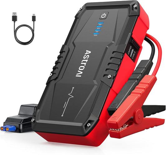 AstroAI S8 Car Battery Jump Starter, Car Jumper Starter Battery Pack for Up to 6.0L Gas & 3.0L Diesel Engines, 12V Portable Jump Box with 3 Modes Flashlight and Jumper Cable (Red)