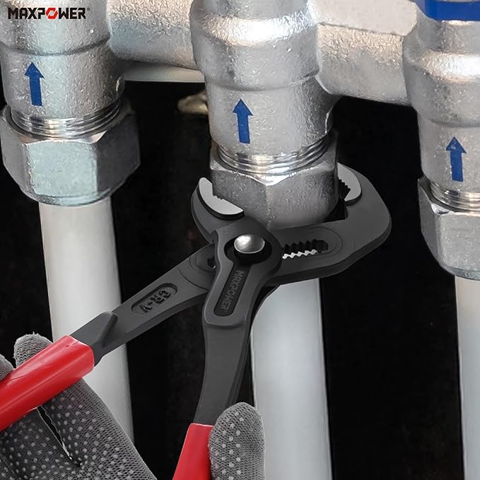 MAXPOWER 2 Pieces Tongue and Groove Pliers, 10 inch 12 inch Water Pump Pliers with 1.4" and 1.6" Jaw Capacity, Push Button Quick Adjust V Jaw Plier