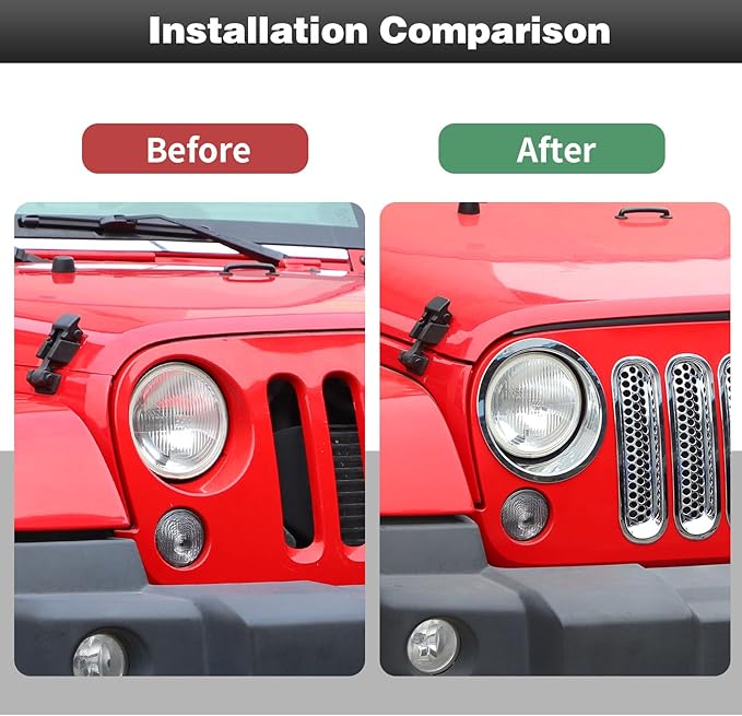 CheroCar for JK Mesh Grille Grill Insert & Headlight Cover Trim Exterior Accessories for Jeep Wrangler JK 2007-2017,Chrome…