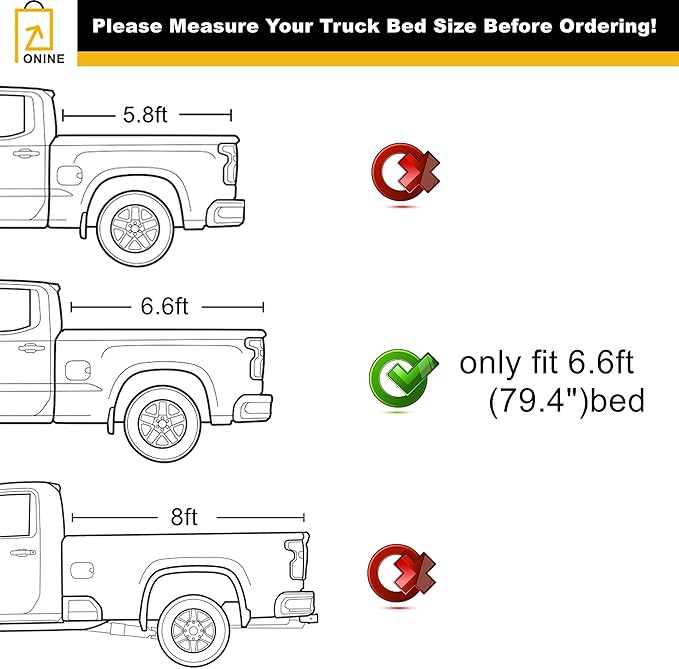 ONINE AWH Hard Tri-Fold Truck Bed Tonneau Cover Custom Fit 2019-2025 Chevy Silverado/GMC Sierra 1500 6.6ft Bed(79.4"), Fleetside, All Weather, Not Work with Factory Side Storage Box