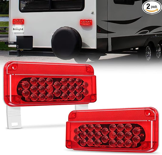 Nilight RV Tail Light 2PCS 54 LED White License Plate Lights Red Running Stop Brake Turn Signals Surface Mount Waterproof Taillights for Camper Van Caravan