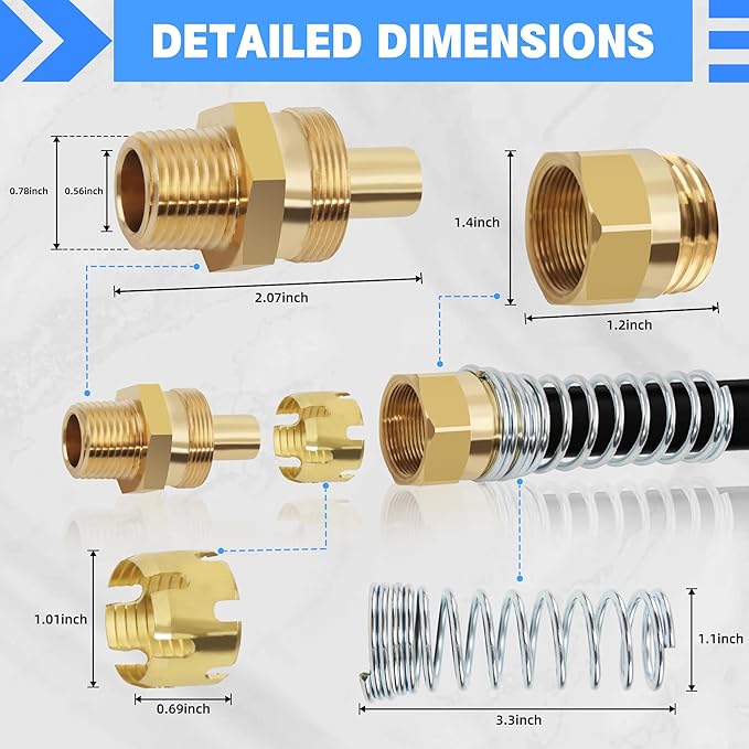 1/2” Hose x 1/2” Male Connector with Spring Guard, Dzakoot 2 Pack Air Brake Hose End Fitting with 2 Pack 1/2” Sleeve Tube