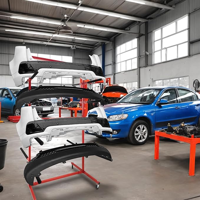 Mobile Bumper Storage Rack, 8 Pairs of Arms Double Sided Bumper Stand with Lockable Wheels, Heavy Duty Utility Bumper Storage Dolly Length Adjustable for Automobile Parts Accessories, Red