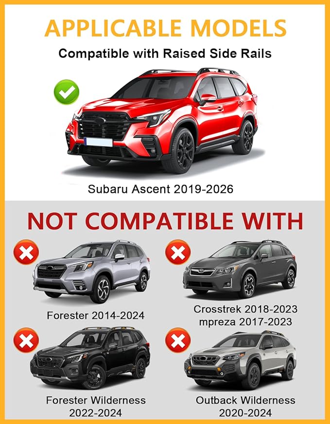 Tuyoung 300lbs Roof Rack Cross Bars Compatible with Subaru Ascent 2019-2026 with Raised Side Rails, Heavy Duty Anti-Theft Lockble Aluminum Roof Rails Crossbars Rooftop Luggage Racks Carrier