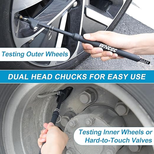 Tire Pressure Gauge 10-150 PSI, Heavy Duty Air Gauge Tire Pressure with Two Side Aluminum Scaleplate, Dual Head Truck Tire Gauges for Tire Pressure, 2 Pack