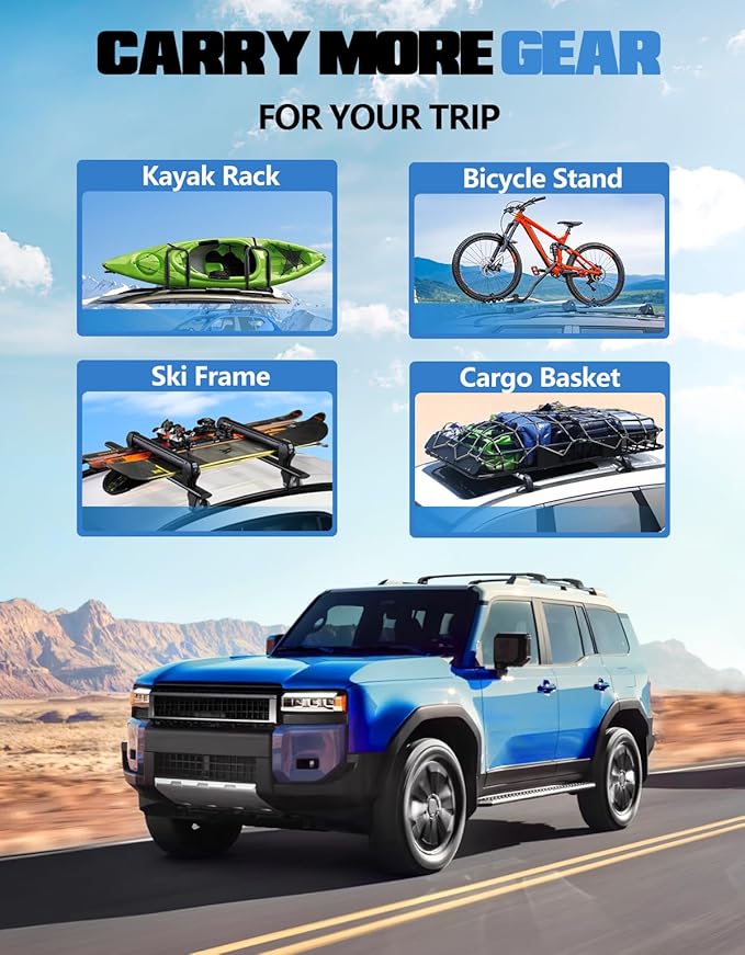 FengYu 300lb Lockable Roof Rack Cross Bars Compatible with 2024-2026 Toyota Land Cruiser 250 & 2024-2026 Lexus GX550 with Raised Side Rails, Heavy Duty Aluminum Roof Rails Crossbars Cargo Bars