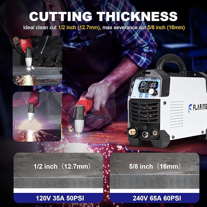 FLARING FC650D PLUS Plasma Cutter 65 AMP Touch Arc Plasma Cutter Machine 120/240V Dual Voltage, Digital Display, High Frequency IGBT Inverter, Post Air/2T/4T, 5/8" Clean Cut with Consumable