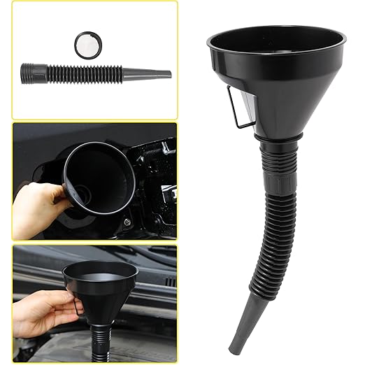 Large Plastic Automotive Funnels Wide Mouth Oil Funnel with Flexible Extension Nozzle Hose Car Fuel Funnel with Handle Mesh Screen for Cars Engine RV Water Gas Transmission Liquid（Black） (2)