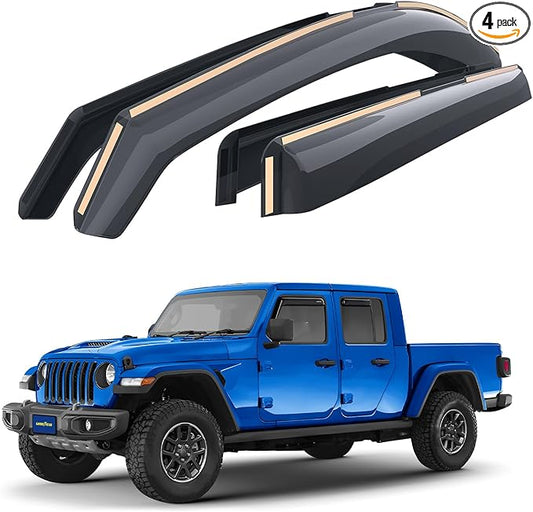 Goodyear Shatterproof in-Channel Window Deflectors for Jeep Gladiator 2020-2026, Rain Guards, Window Visors for Cars, Vent Deflector, Car Accessories, 4 pcs - GY007736
