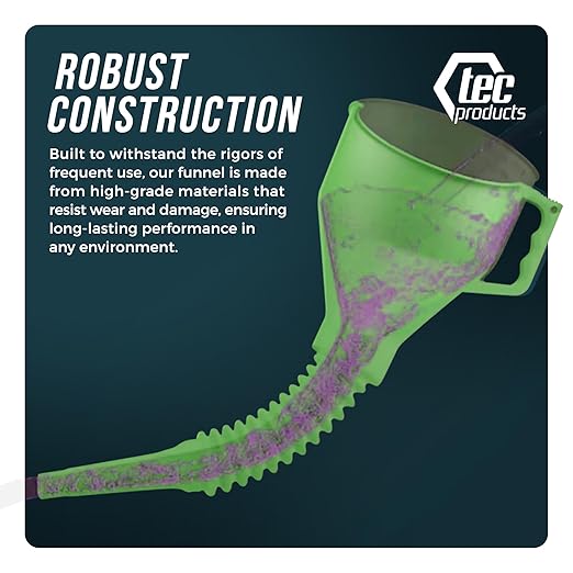 TEC Products FlexAll Long Flexible Funnel for Automotive Use - Durable Nitrile Rubber - Ideal for Car Oil Change, Transmission Funnel Fluid, Diesel, Fuel, Gas - Made in USA - Green (16 x 5 Inches)