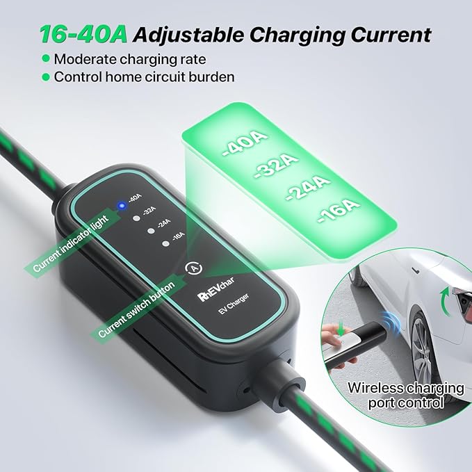 40A Tesla Level 2 NACS Connector EV Charger 9.6KW Fast Electric Vehicle Charging Stations for Home with 240V NEMA 14-50 Plug, 25FT Cable, Travel Bag, Wireless Port Opener