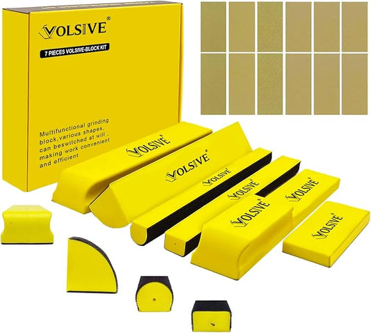 Hand Sanding Block Set of 7, Rectangle Sanding Blocks Auto Body with 20Pcs Hook and Loop Sandpaper,Flexible for Automotive Paint and Woodworking Sand Furniture Home Arts and DIY Crafts