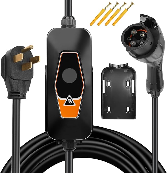 Portable EV Charger Level 2, 32Amp 240V, Electric Vehicle Charger with 16.5FT Cable, NEMA 14-50 Plug, Compatible with SAE J1772 EVs, Scheduled Charging, Adjustable Current